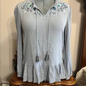 Knox Rose Blue Ruffled Tie Front Blouse